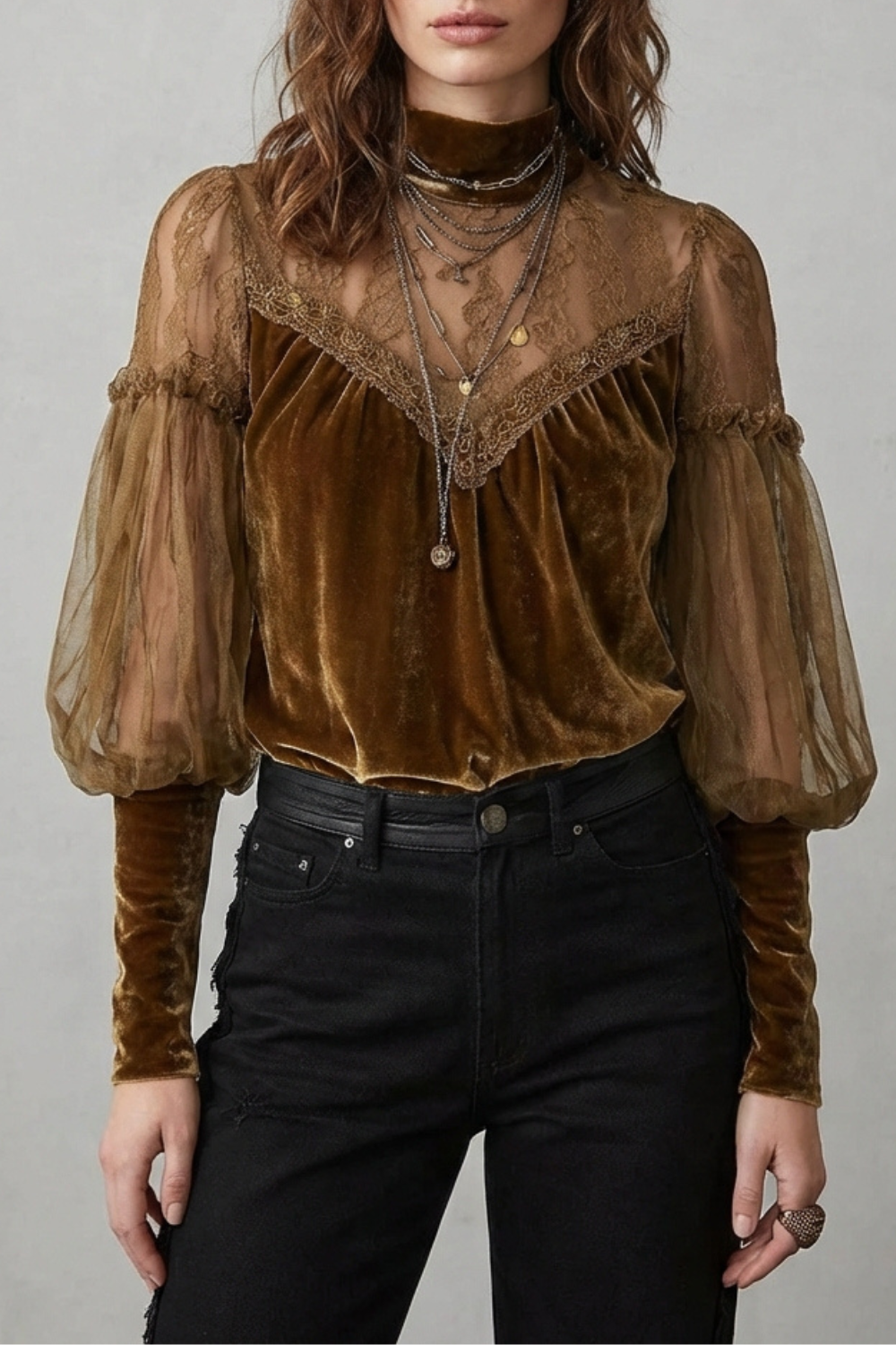 Velvet Turtleneck Blouse