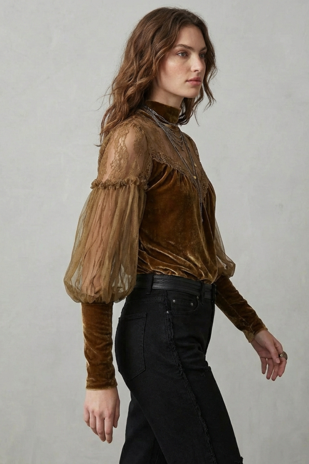 Velvet Turtleneck Blouse