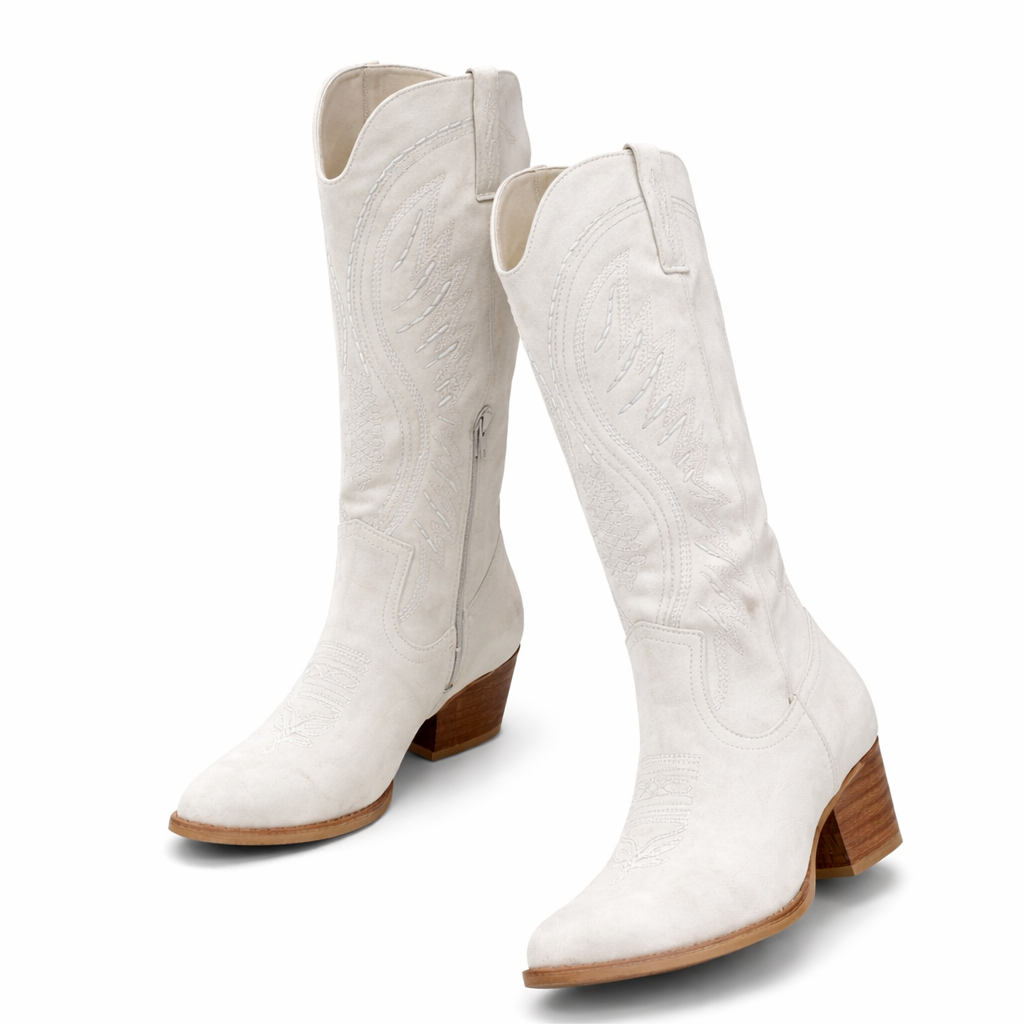 Block Heel Suede Embroidered Boots