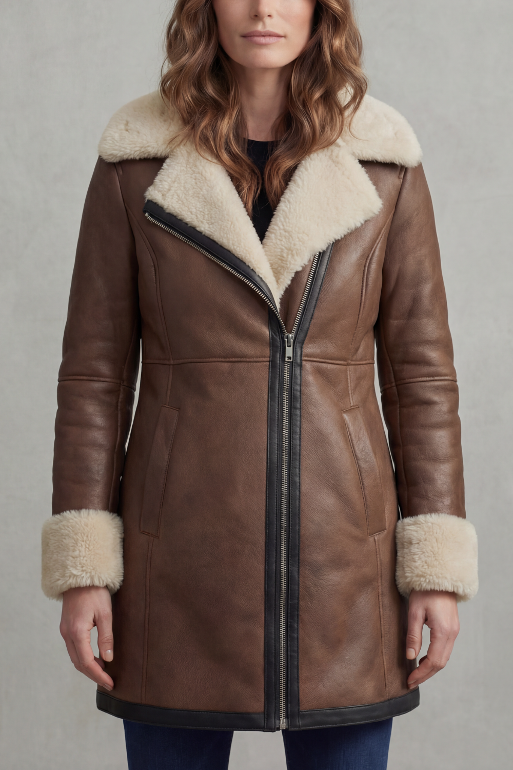 Zip Leather Winter Coat