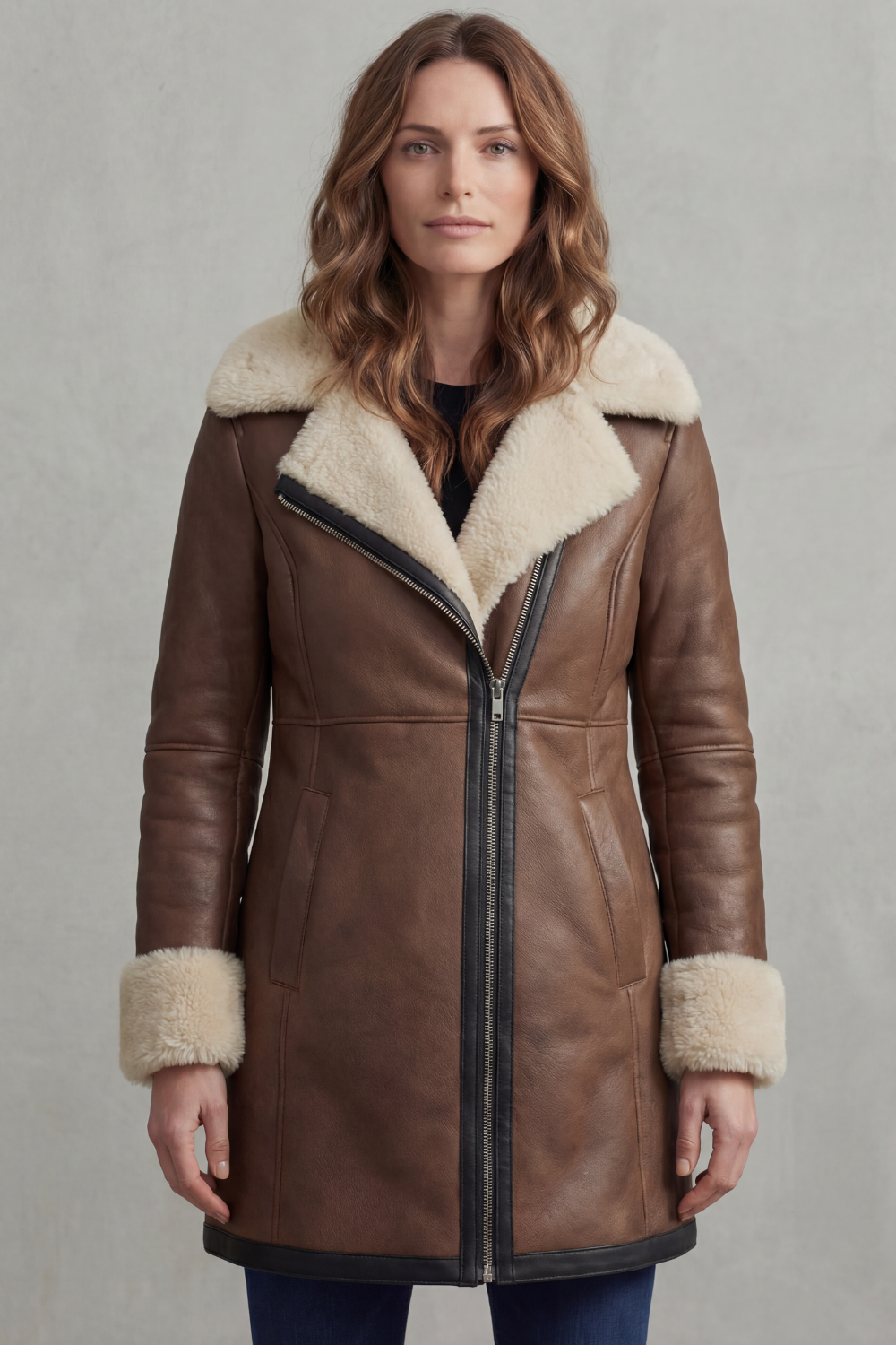 Zip Leather Winter Coat