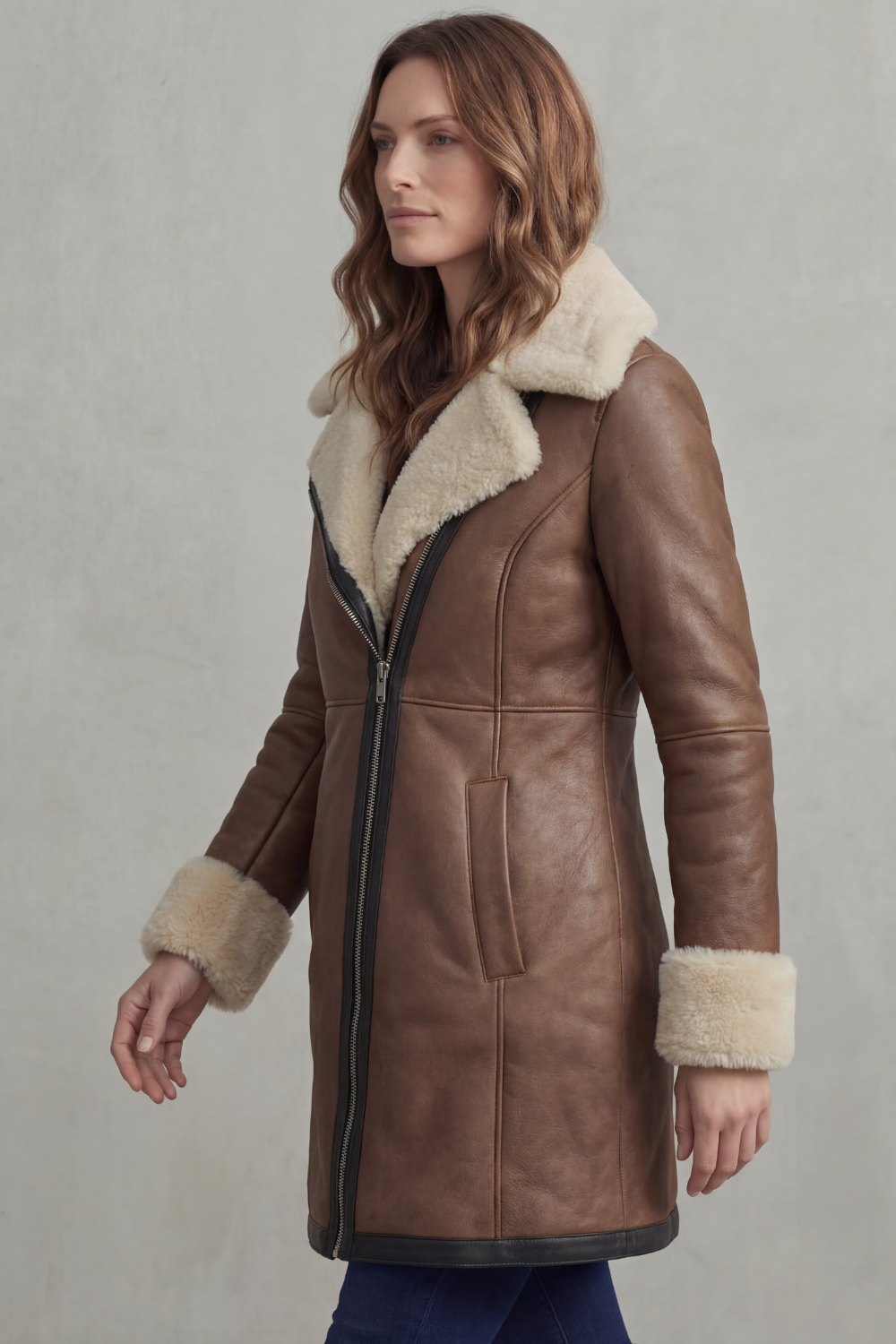 Zip Leather Winter Coat