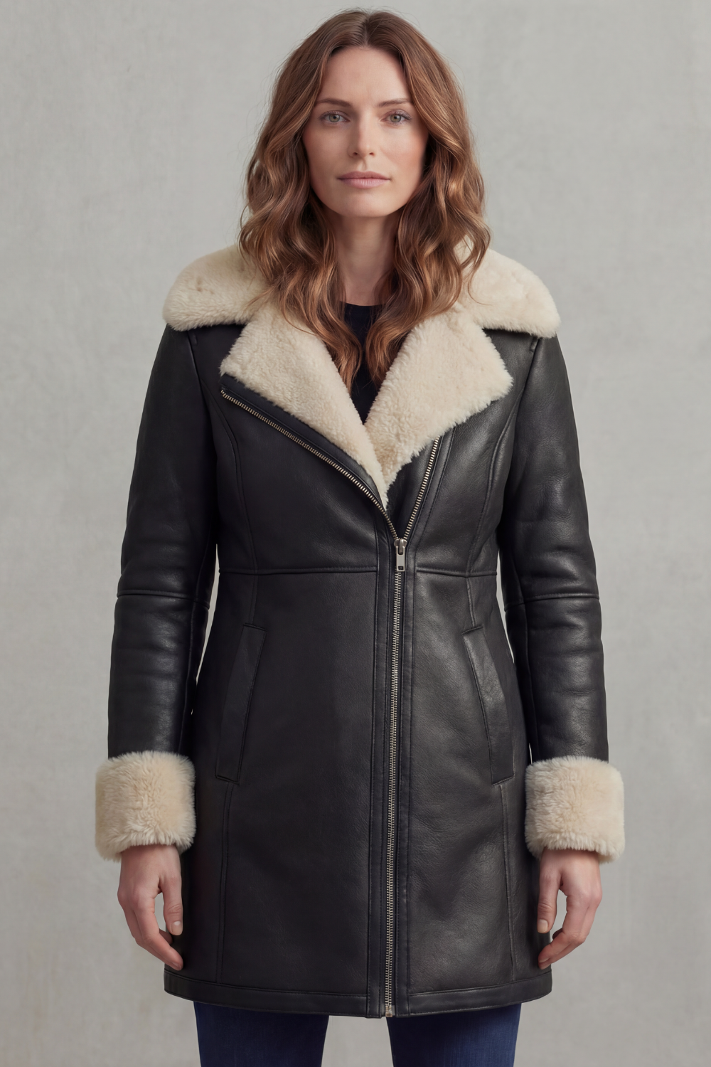 Zip Leather Winter Coat
