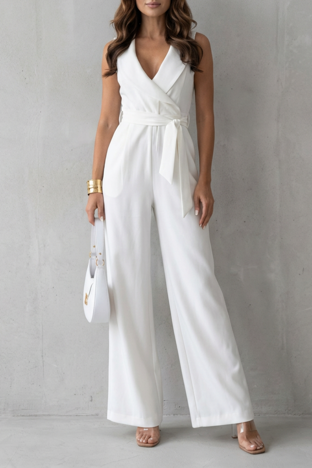 Lapel Sleeveless Tailored Jumpsuit