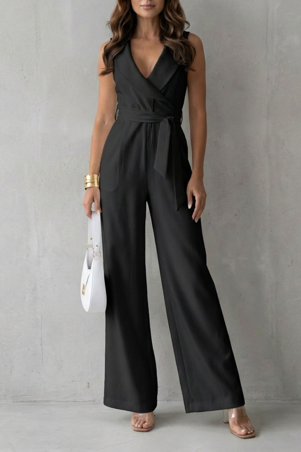 Lapel Sleeveless Tailored Jumpsuit
