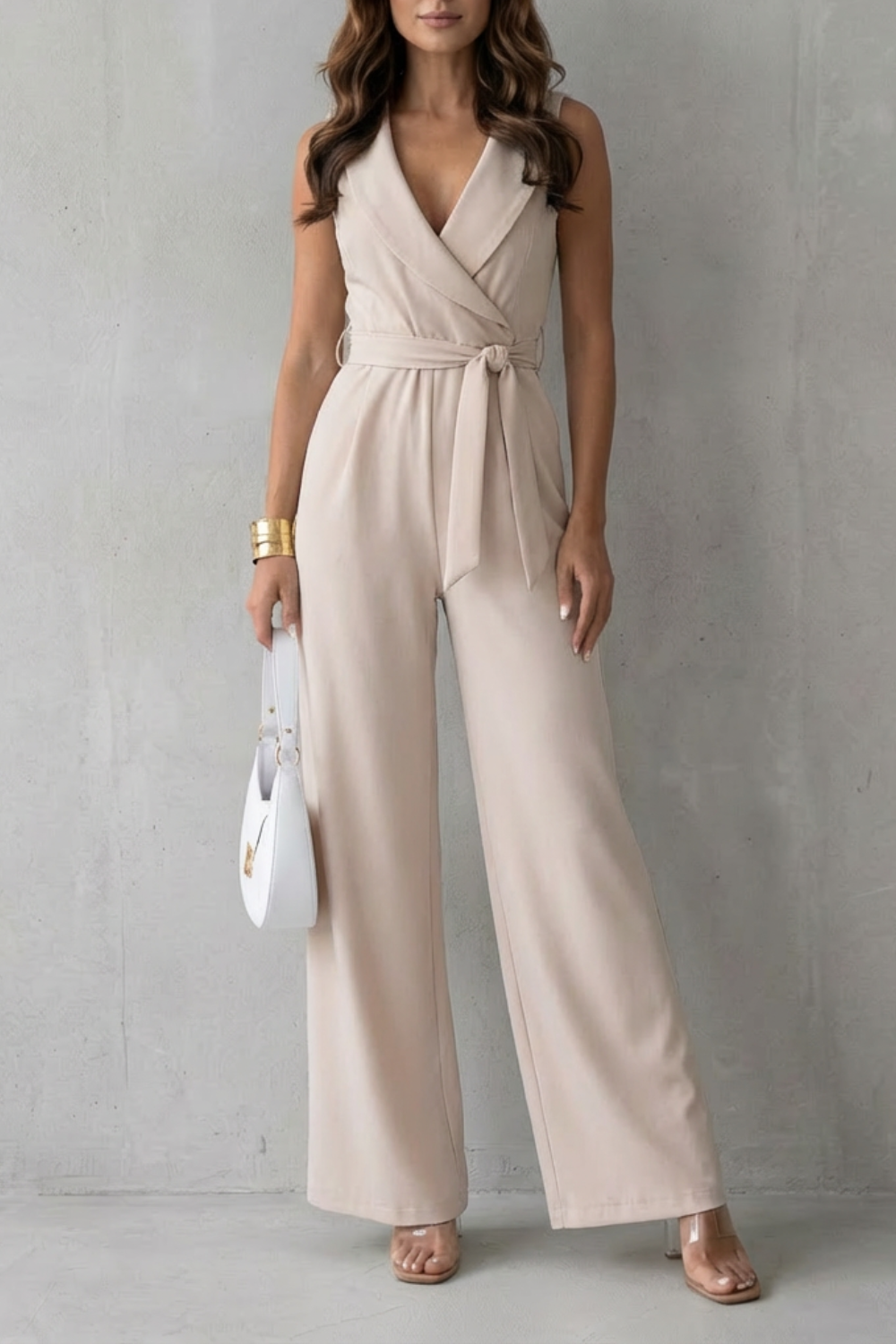 Lapel Sleeveless Tailored Jumpsuit