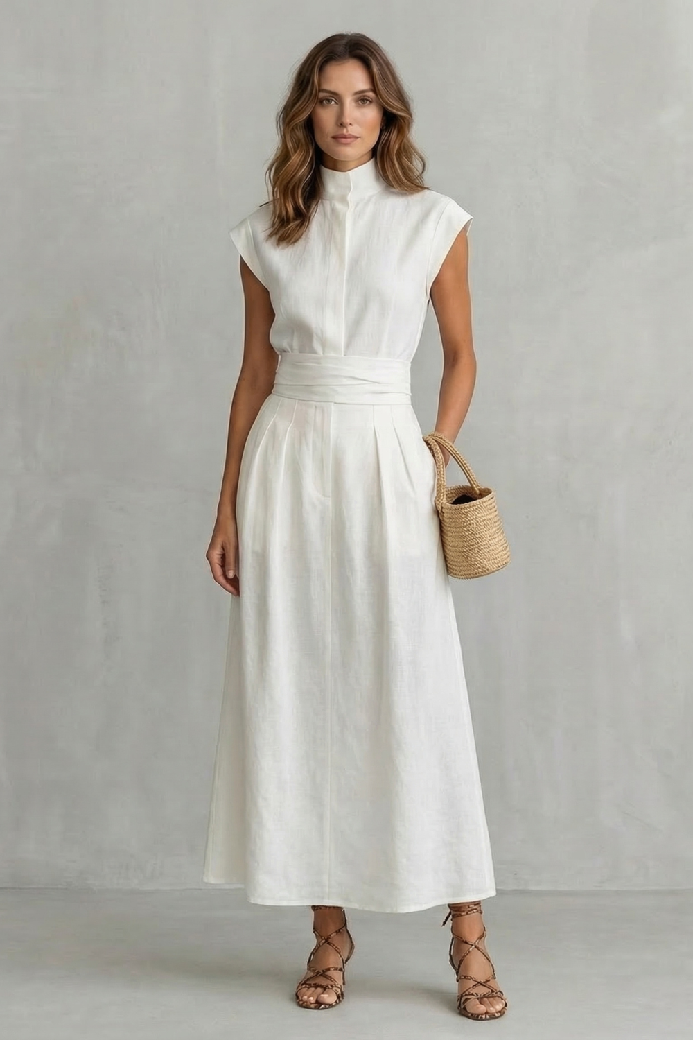 Lapel High Waist Maxi Dress
