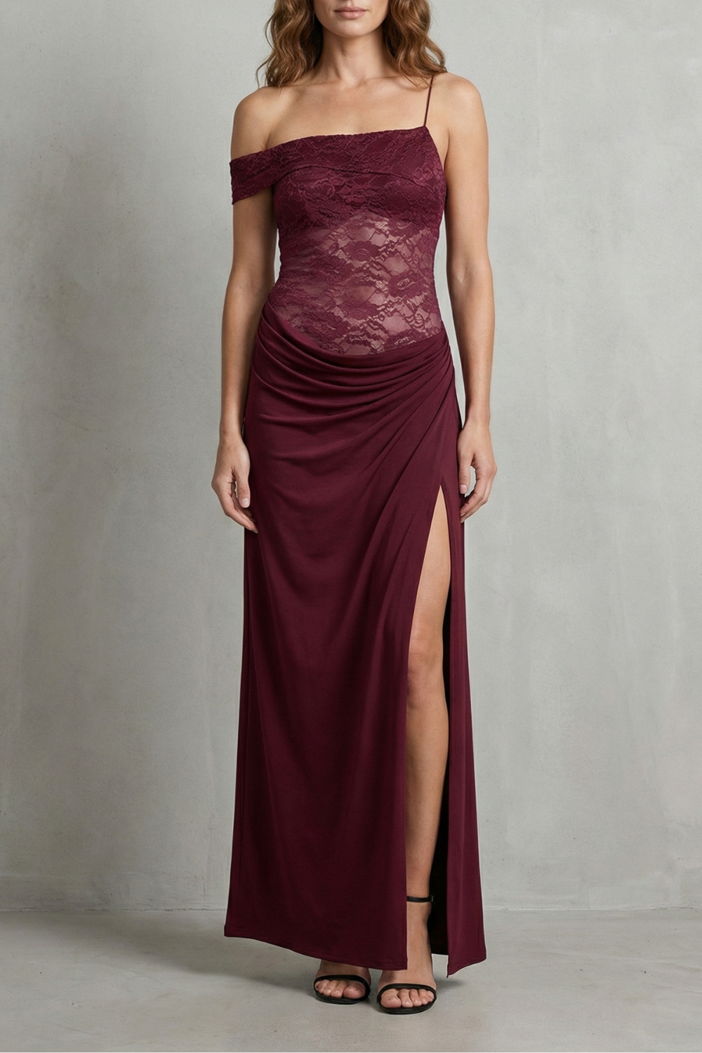 Off Shoulder Side Slit Women’s Elegant Lace Maxi Dress