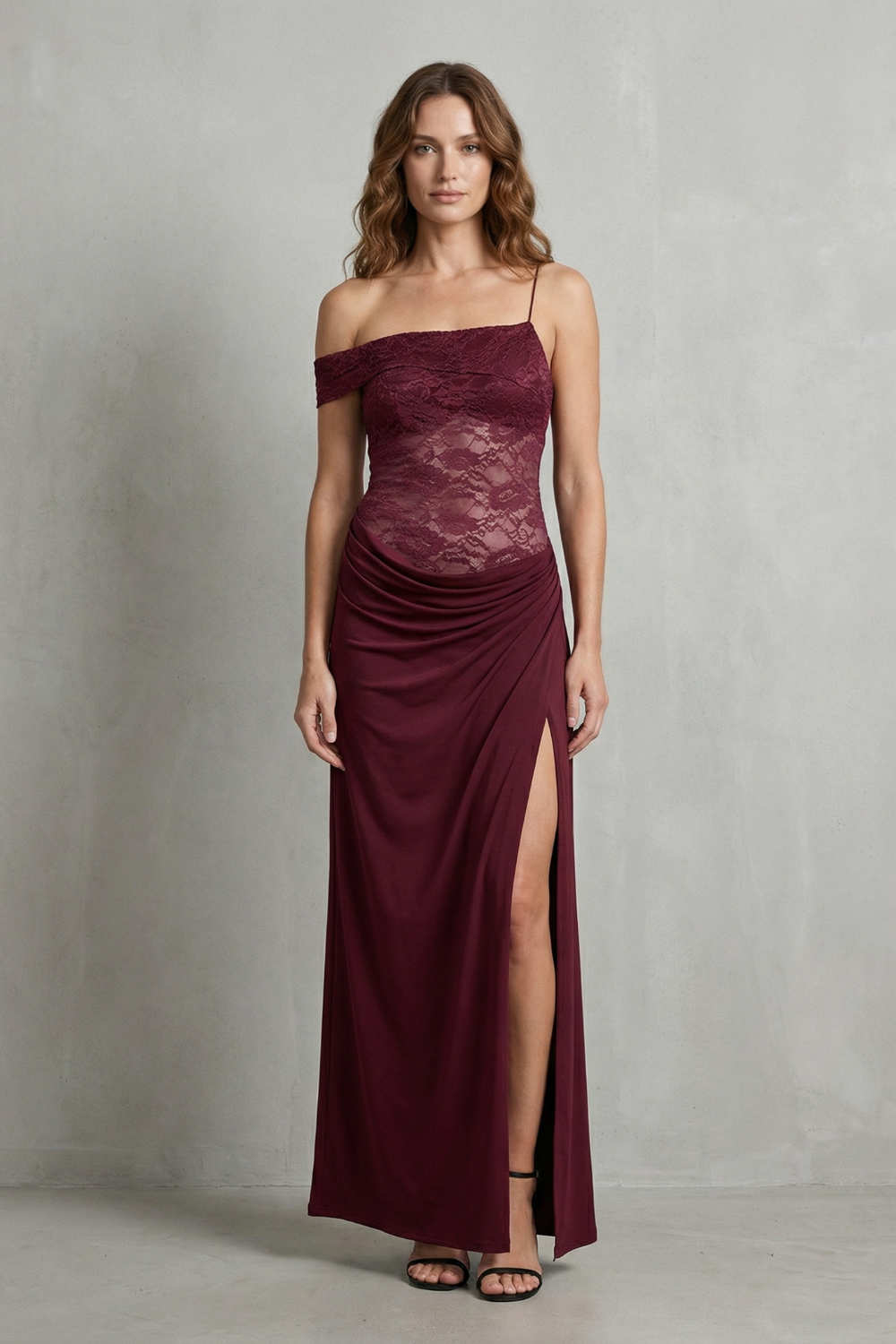 Off Shoulder Side Slit Women’s Elegant Lace Maxi Dress