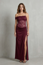 Off Shoulder Side Slit Women’s Elegant Lace Maxi Dress