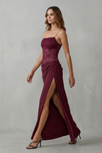 Off Shoulder Side Slit Women’s Elegant Lace Maxi Dress