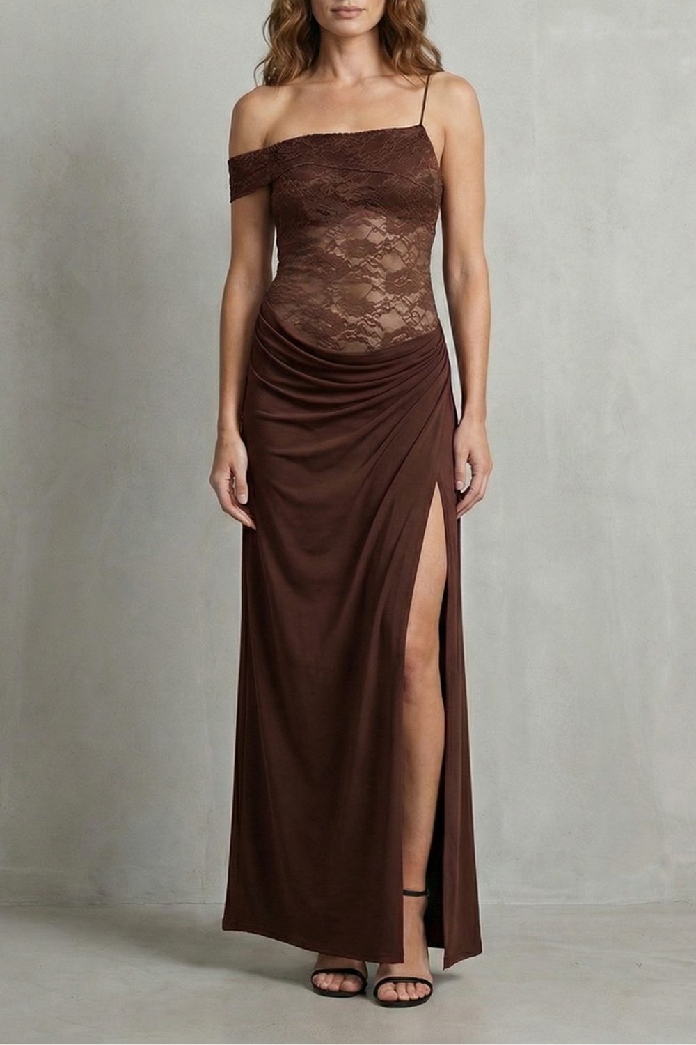 Off Shoulder Side Slit Women’s Elegant Lace Maxi Dress