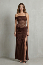 Off Shoulder Side Slit Women’s Elegant Lace Maxi Dress