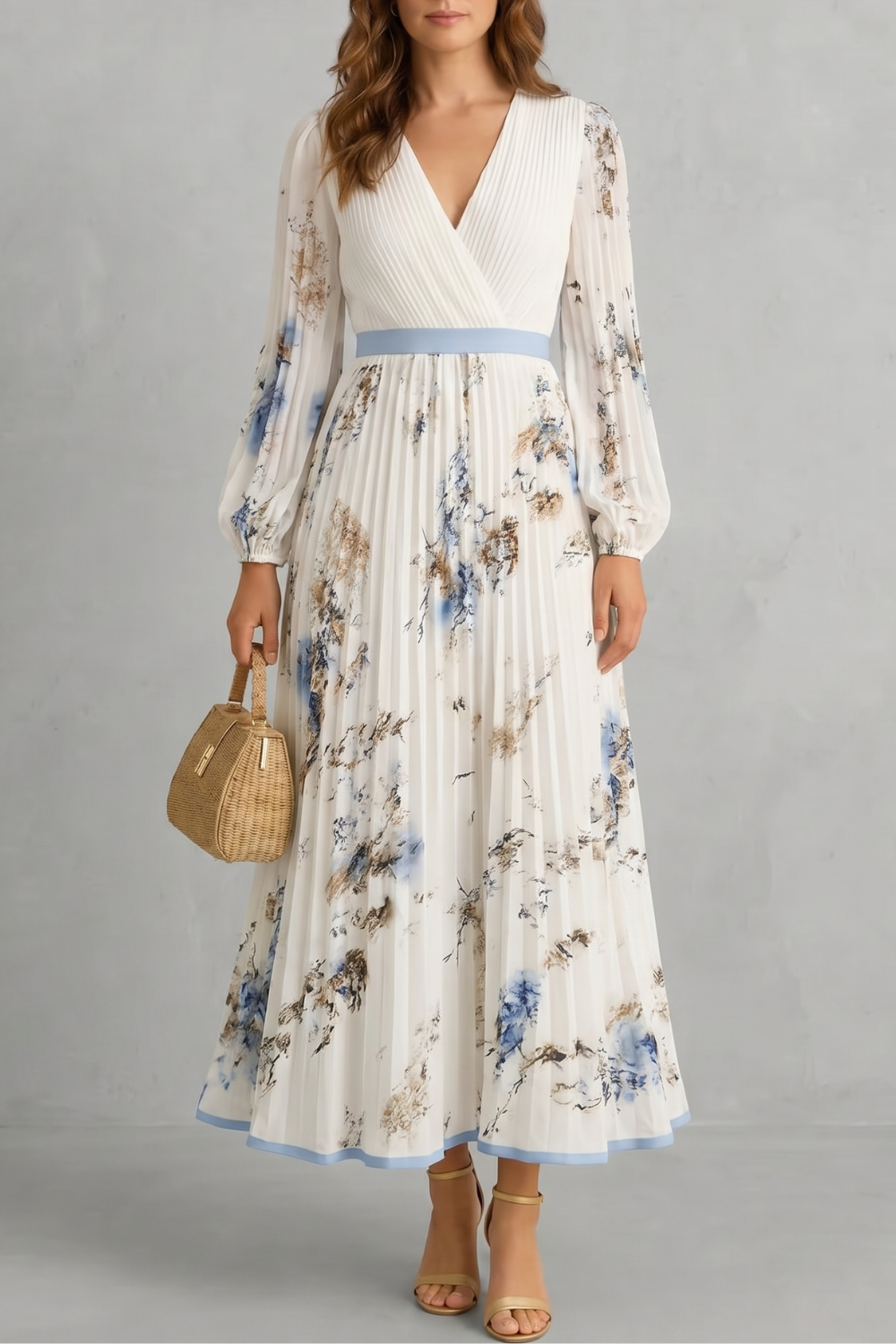 Pleated Floral Maxi Dress