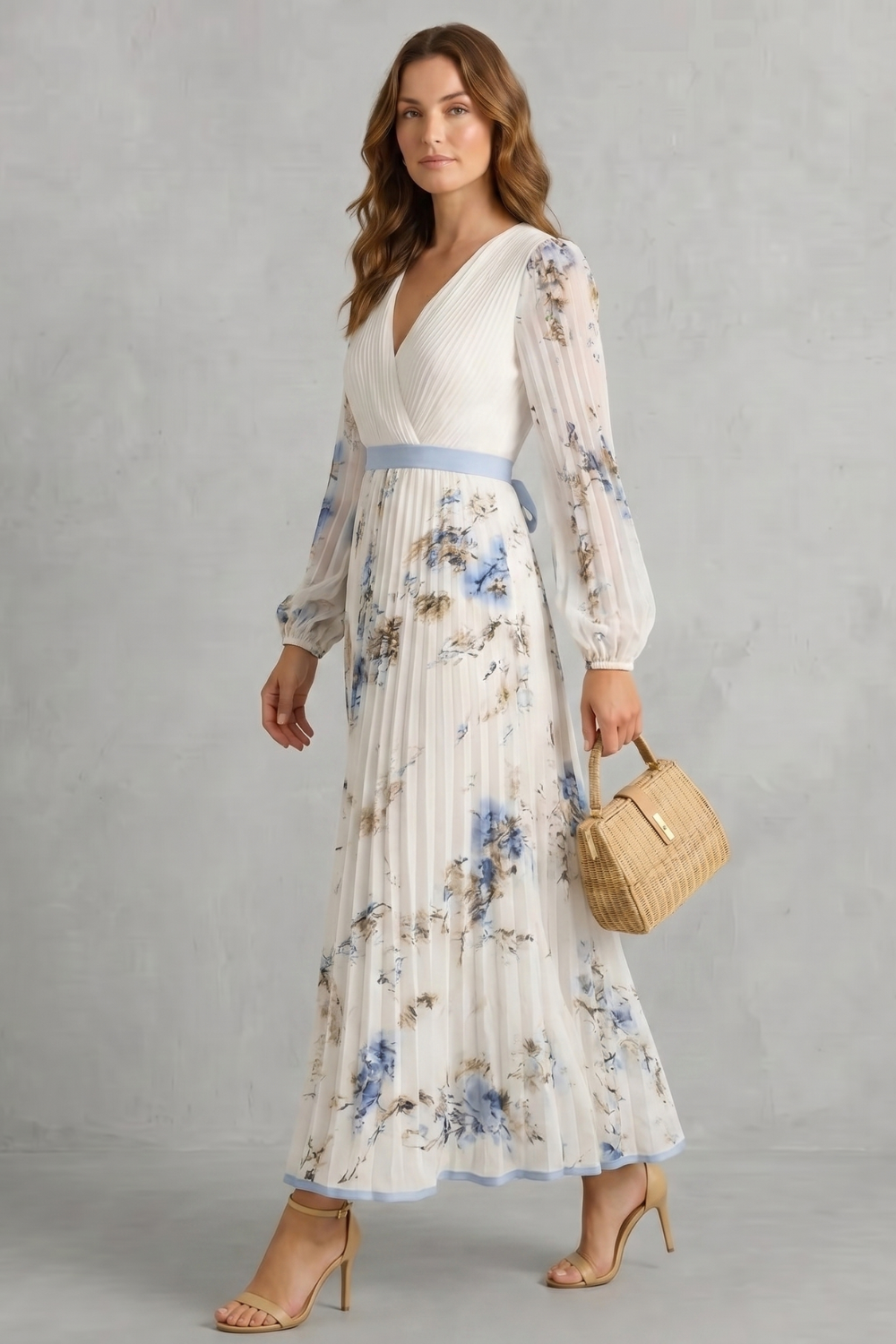 Pleated Floral Maxi Dress