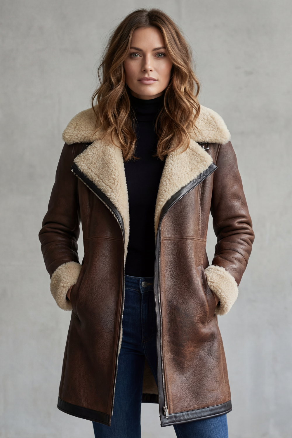 Suede Zip Leather Coat
