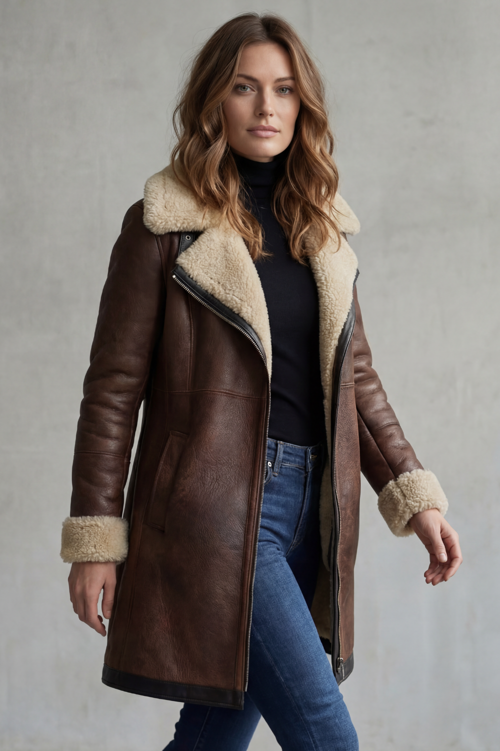 Suede Zip Leather Coat