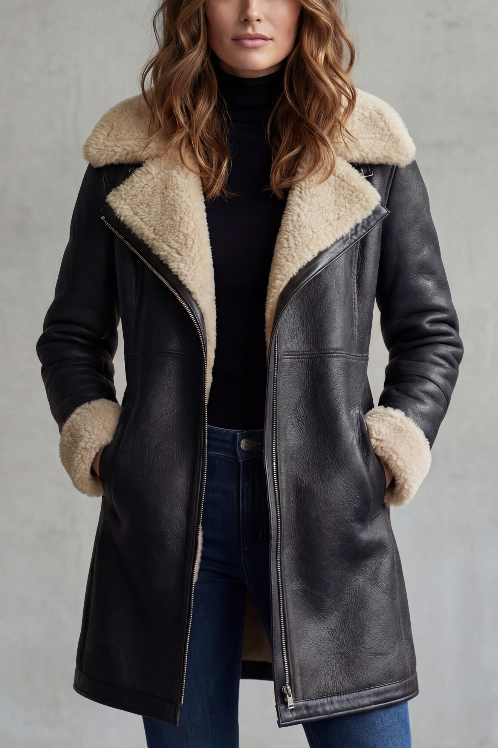 Suede Zip Leather Coat
