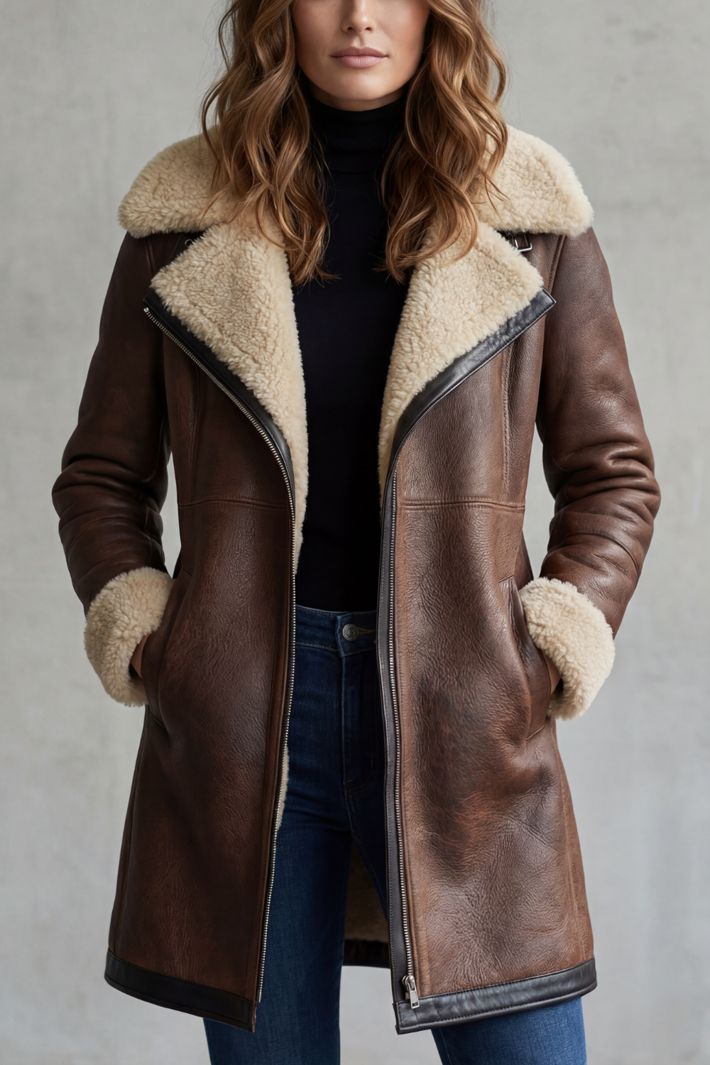 Suede Zip Leather Coat