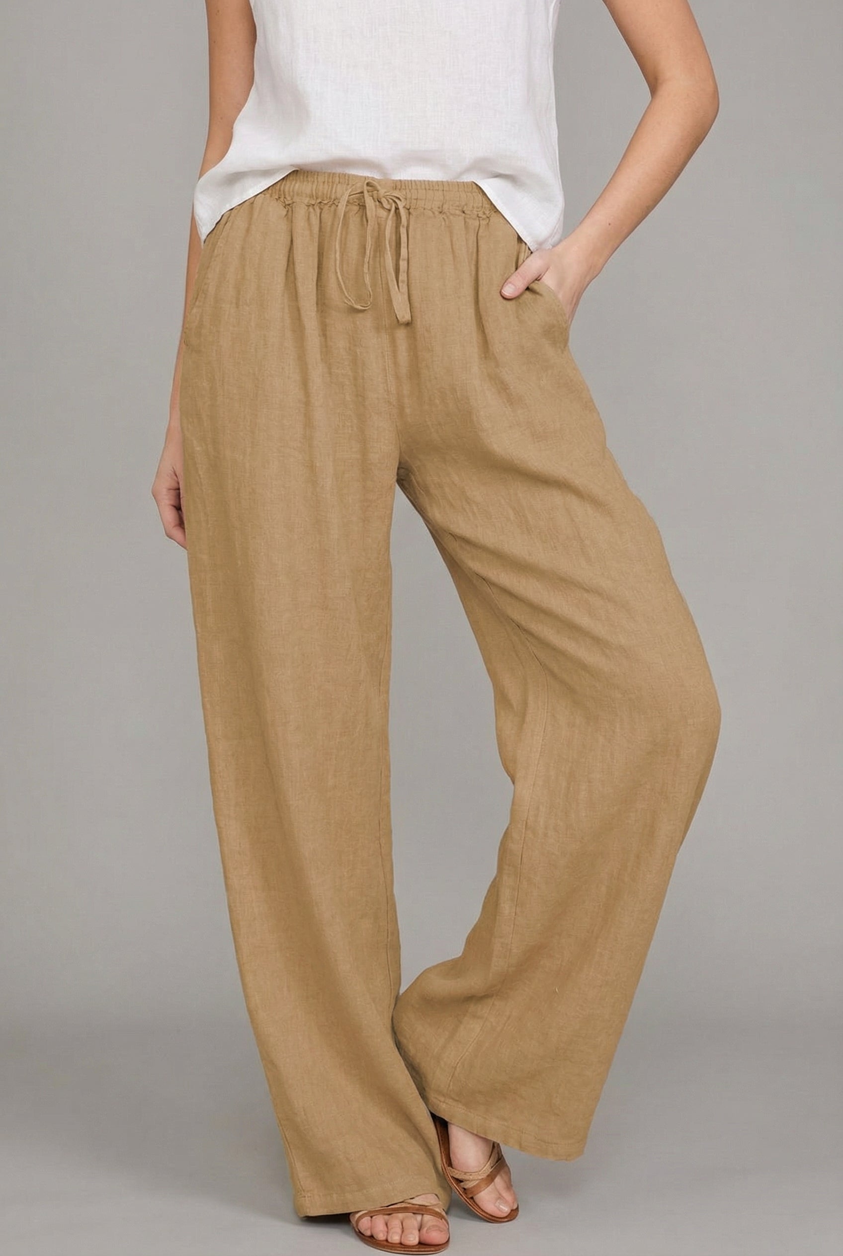 Wide Leg Trousers Linen Drawstring Summer