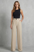 Women's High Waist Wide Leg Trousers Tailored Pleats Smart