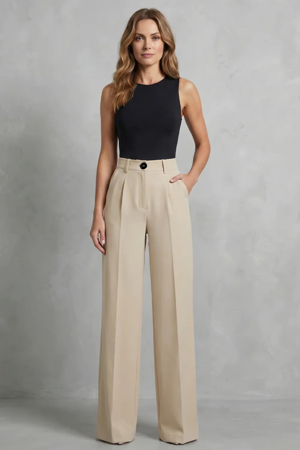 Women's High Waist Wide Leg Trousers Tailored Pleats Smart