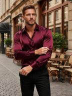 Mens Premium Silk Shirt Formal Luxury Casual