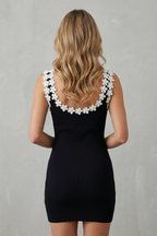 Floral Square Neck Women’s Bodycon Mini Dress With Flower Details