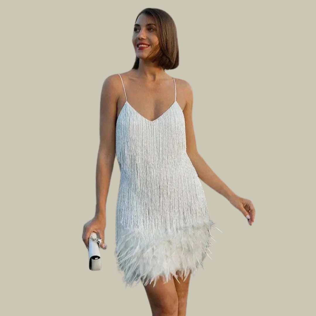 Fringe Mini Dress Sequin Shimmer Feather Hem
