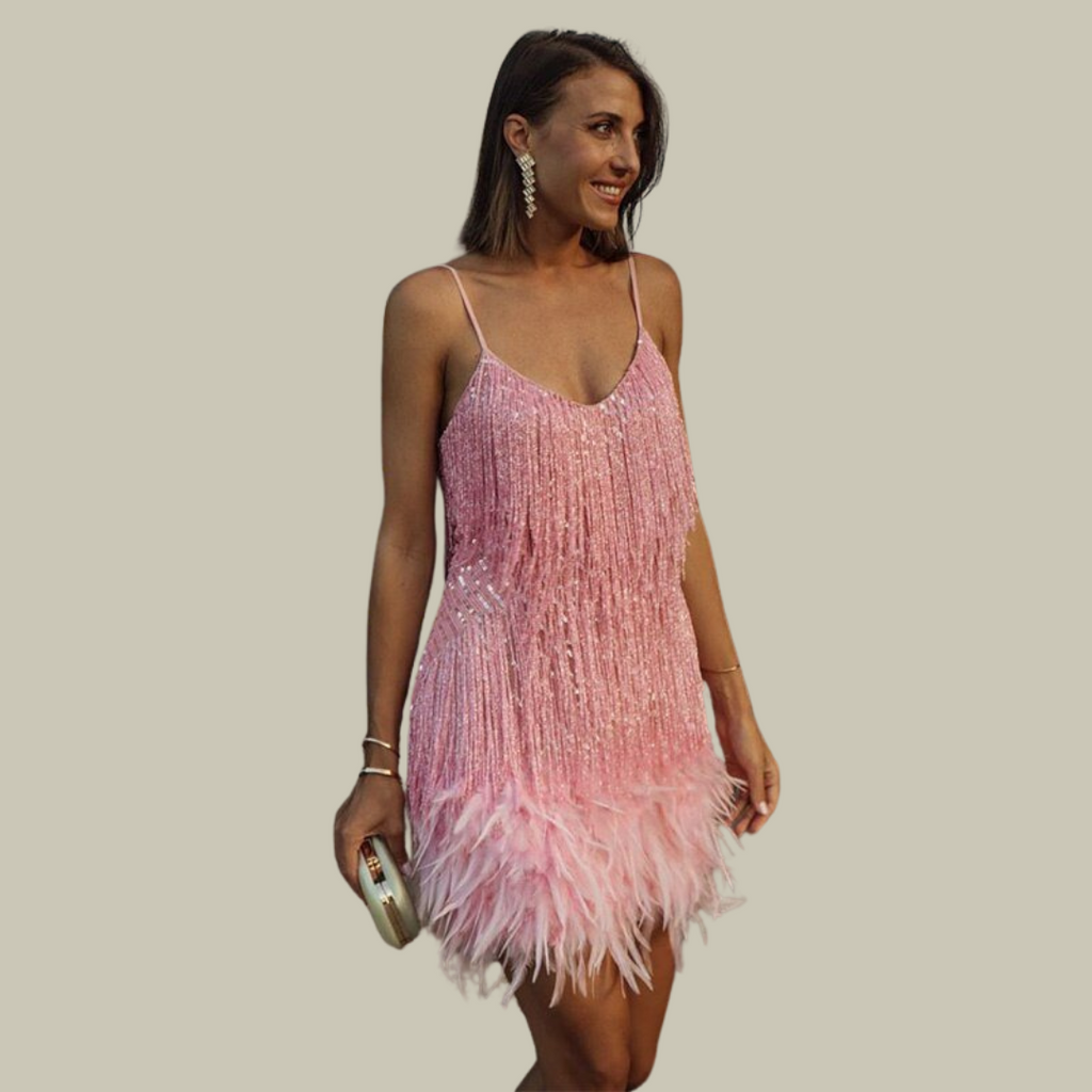 Fringe Mini Dress Sequin Shimmer Feather Hem