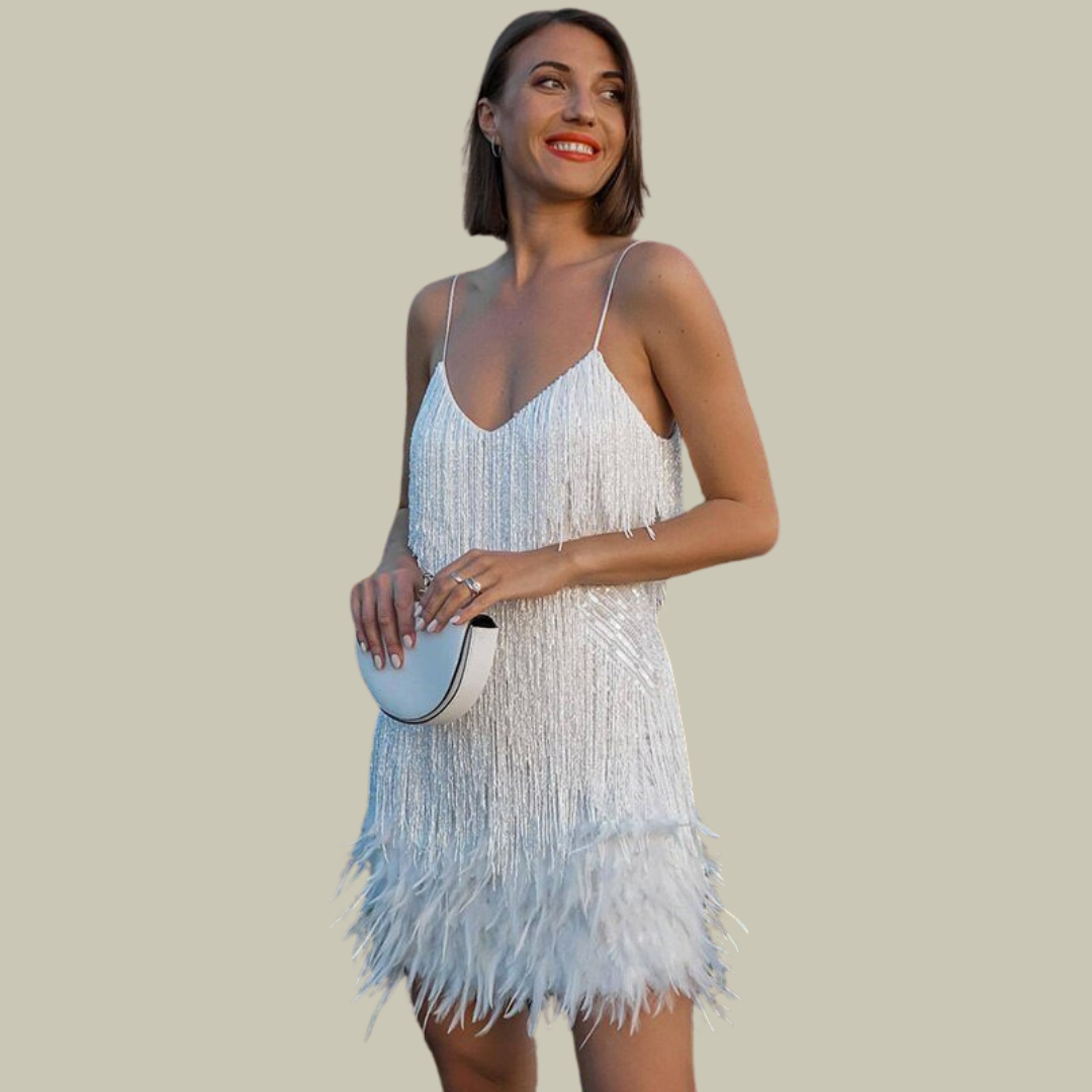 Fringe Mini Dress Sequin Shimmer Feather Hem