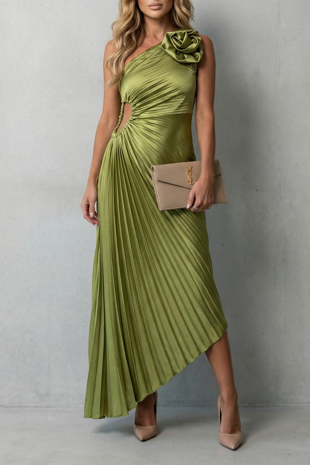 One Shoulder Women’s One-Shoulder Pleated Maxi Dress