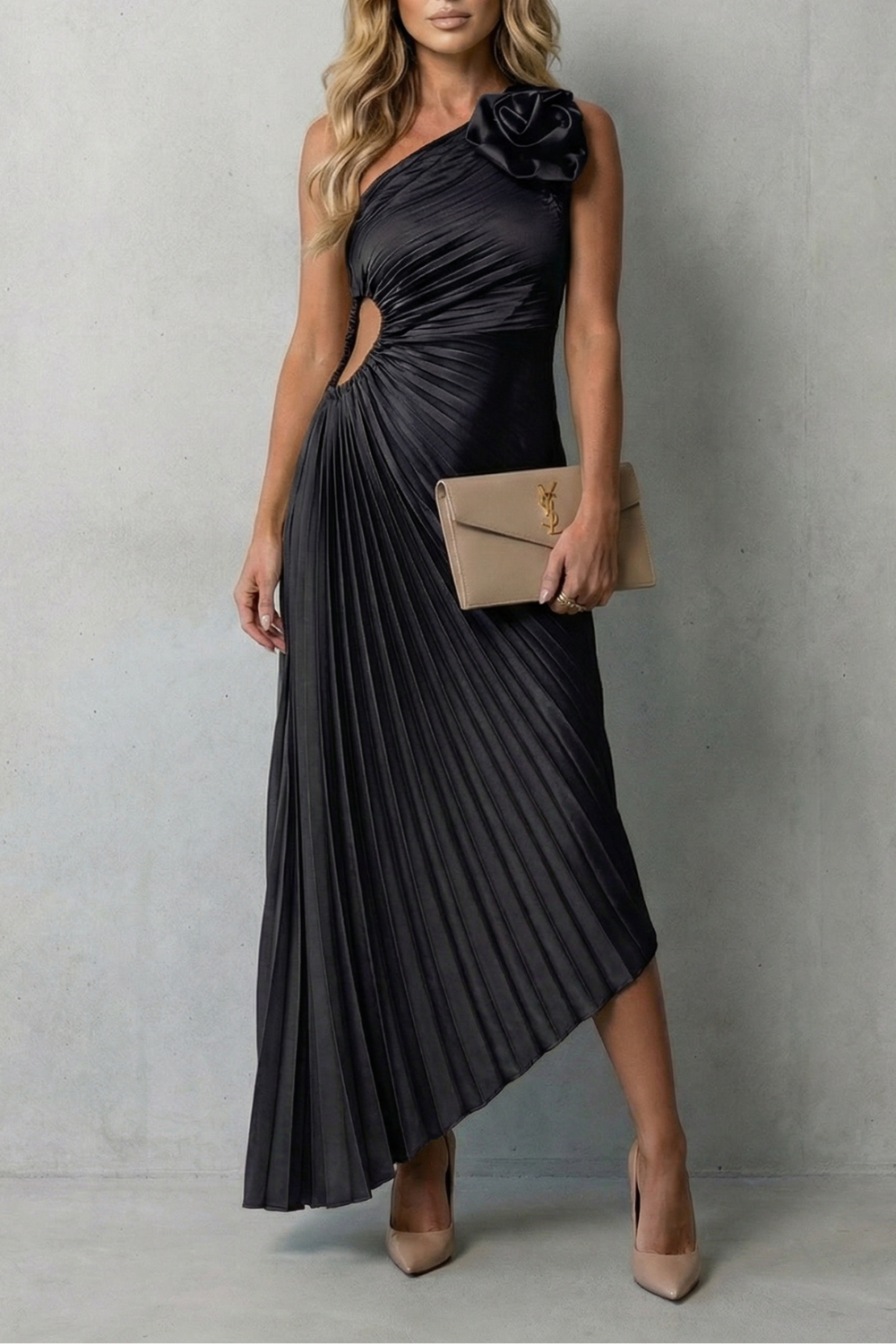 One Shoulder Women’s One-Shoulder Pleated Maxi Dress