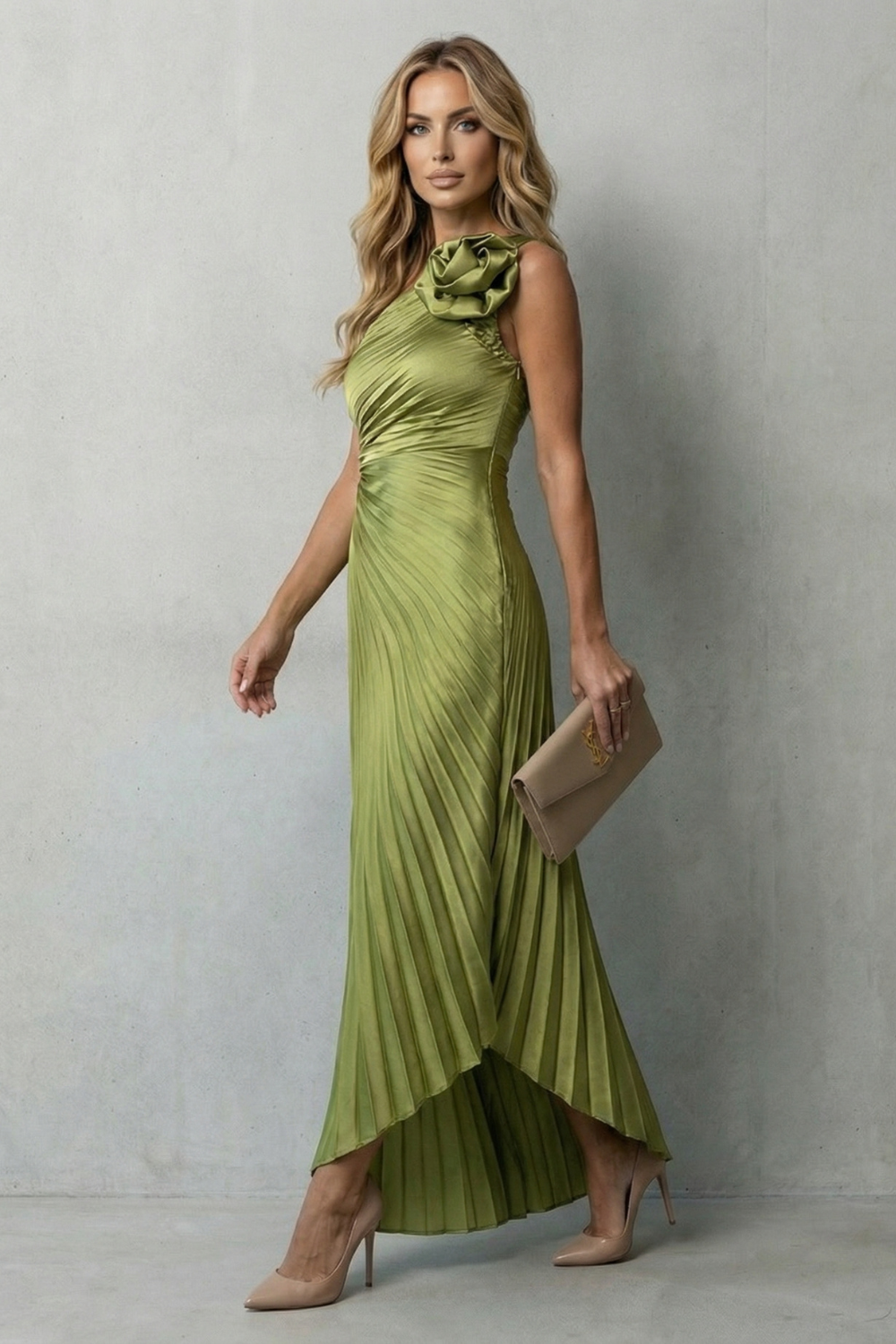 One Shoulder Women’s One-Shoulder Pleated Maxi Dress