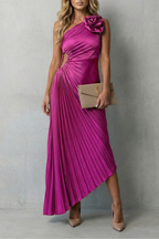 Women's One-Shoulder Pleated Maxi Dress