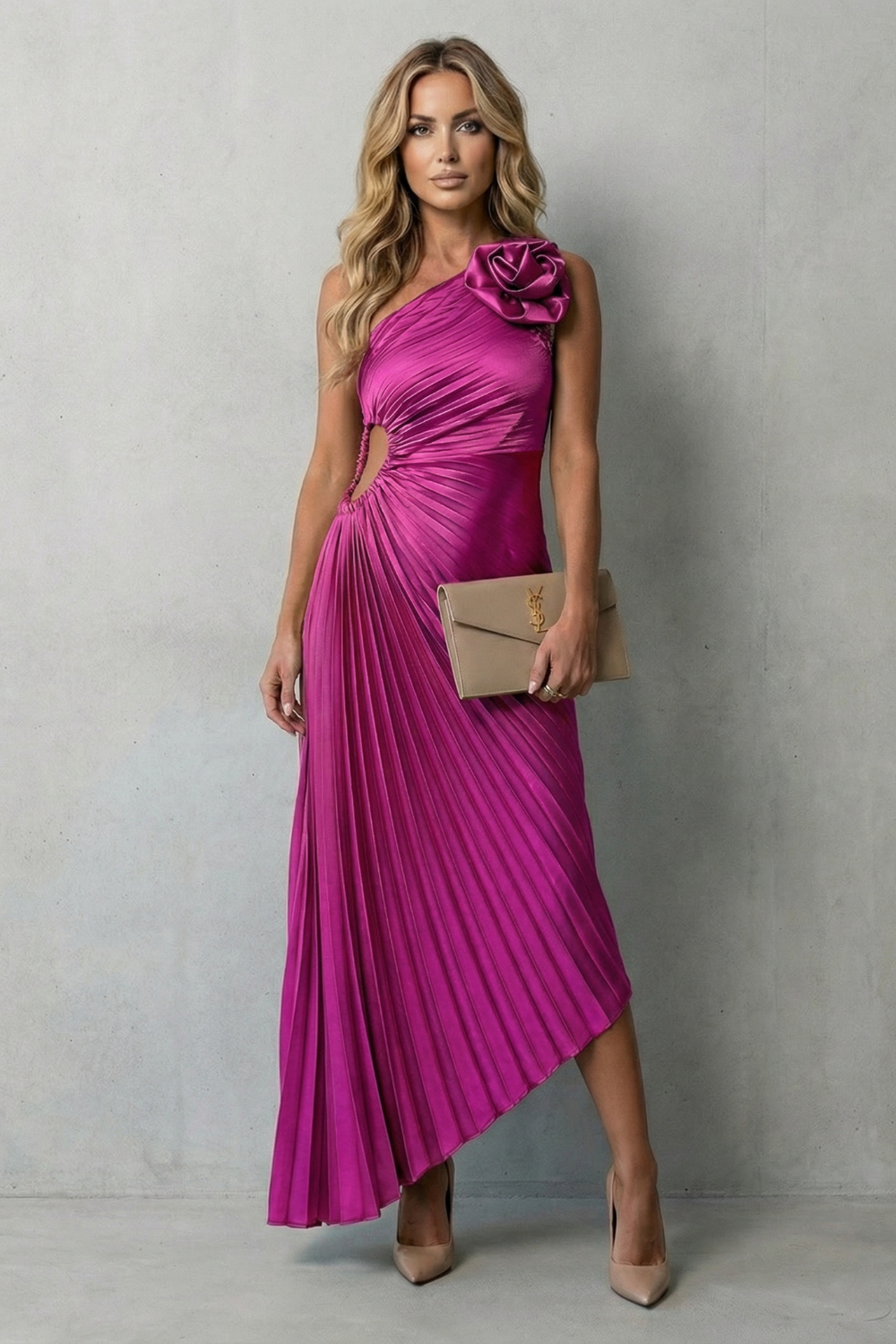 One Shoulder Women’s One-Shoulder Pleated Maxi Dress