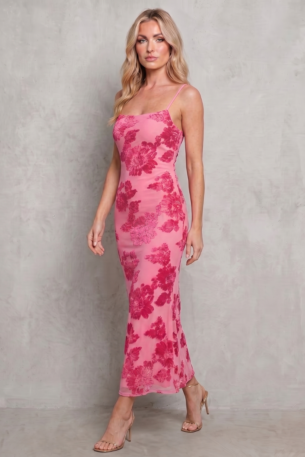 Scoop Neck Women’s Floral Bodycon Maxi Dress