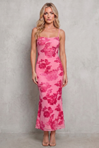 Scoop Neck Women’s Floral Bodycon Maxi Dress