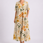 V Neck Short Sleeve Floral Midi Dress