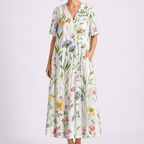 V Neck Short Sleeve Floral Midi Dress