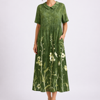 V Neck Short Sleeve Floral Midi Dress