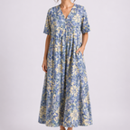V Neck Short Sleeve Floral Midi Dress