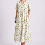 V Neck Short Sleeve Floral Midi Dress
