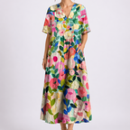 V Neck Short Sleeve Floral Midi Dress