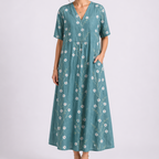 V Neck Short Sleeve Floral Midi Dress