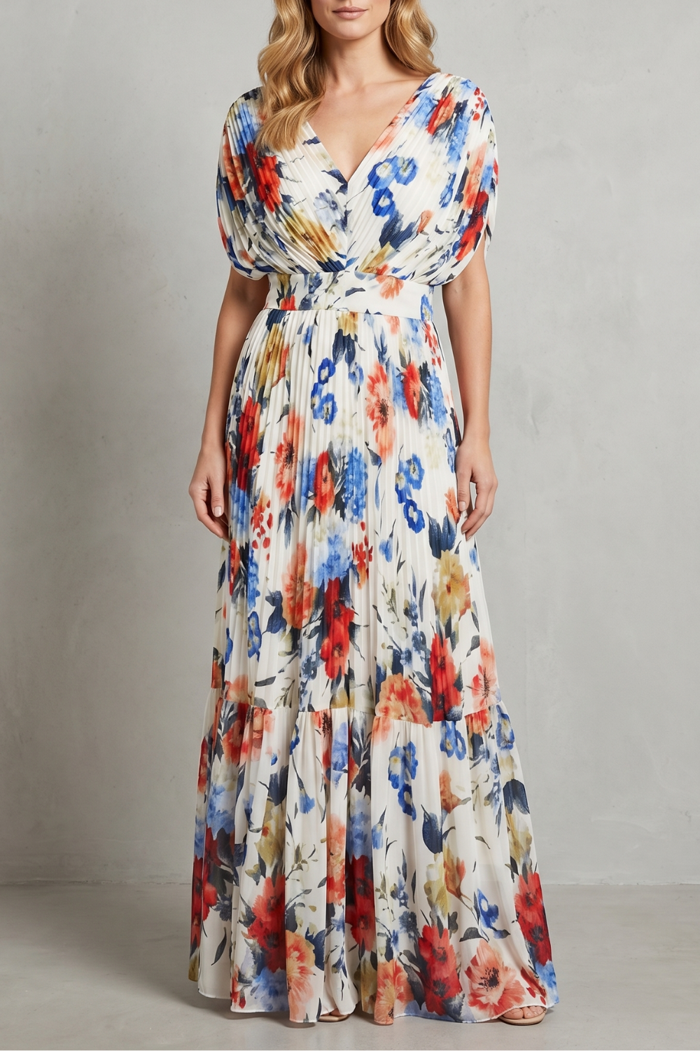 Floravienne – Pleated floral elegance – Maxi dress