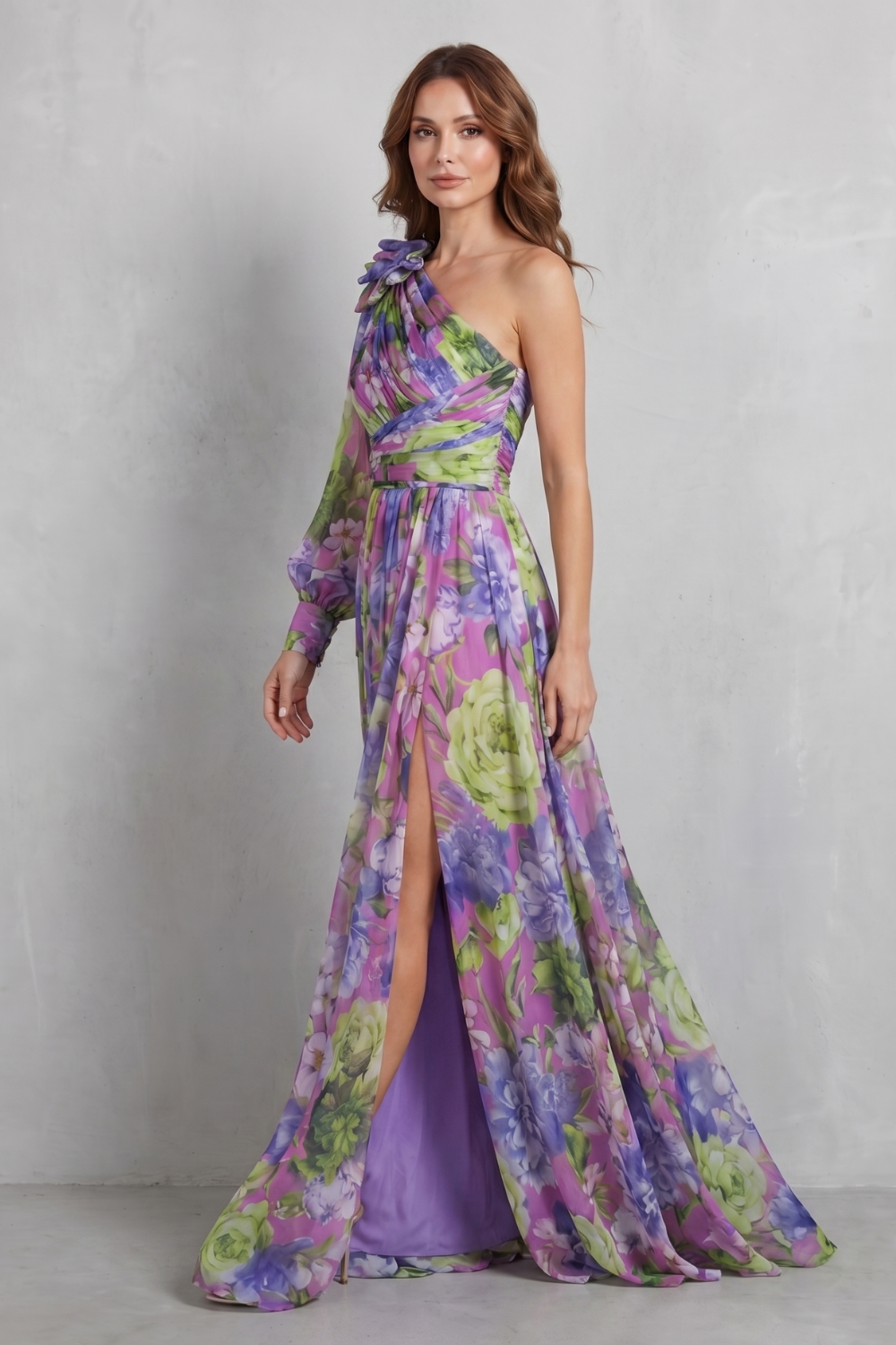 Floravique – One-shoulder floral drape – Maxi dress