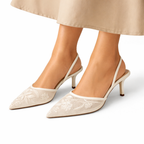 Elegant Mesh Pointed Toe Embroidered Mules