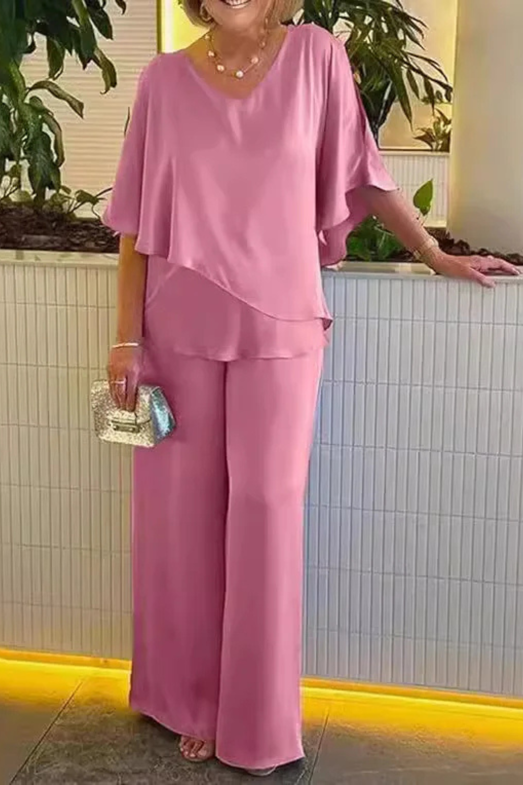 Batwing Sleeve Top Wide Leg Trousers Co-Ord Set