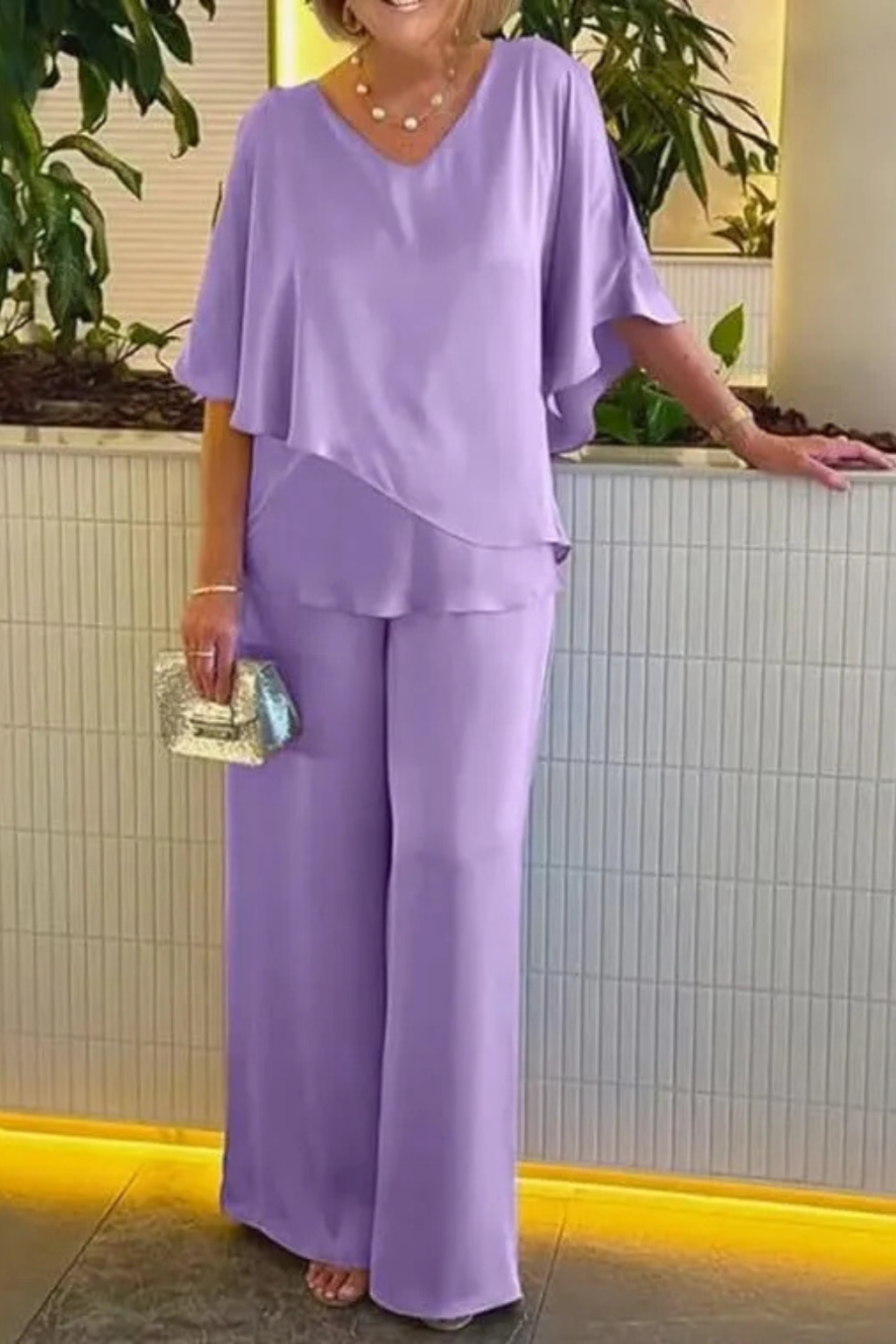 Batwing Sleeve Top Wide Leg Trousers Co-Ord Set